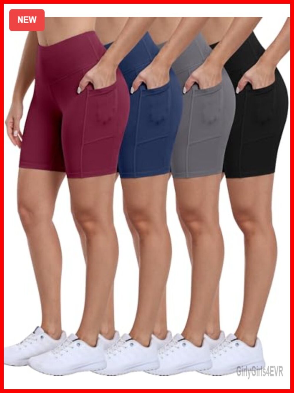 High Waisted Biker Shorts with Pockets Tummy Control 4-Pack